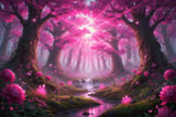 trees and forest with hot pink accent